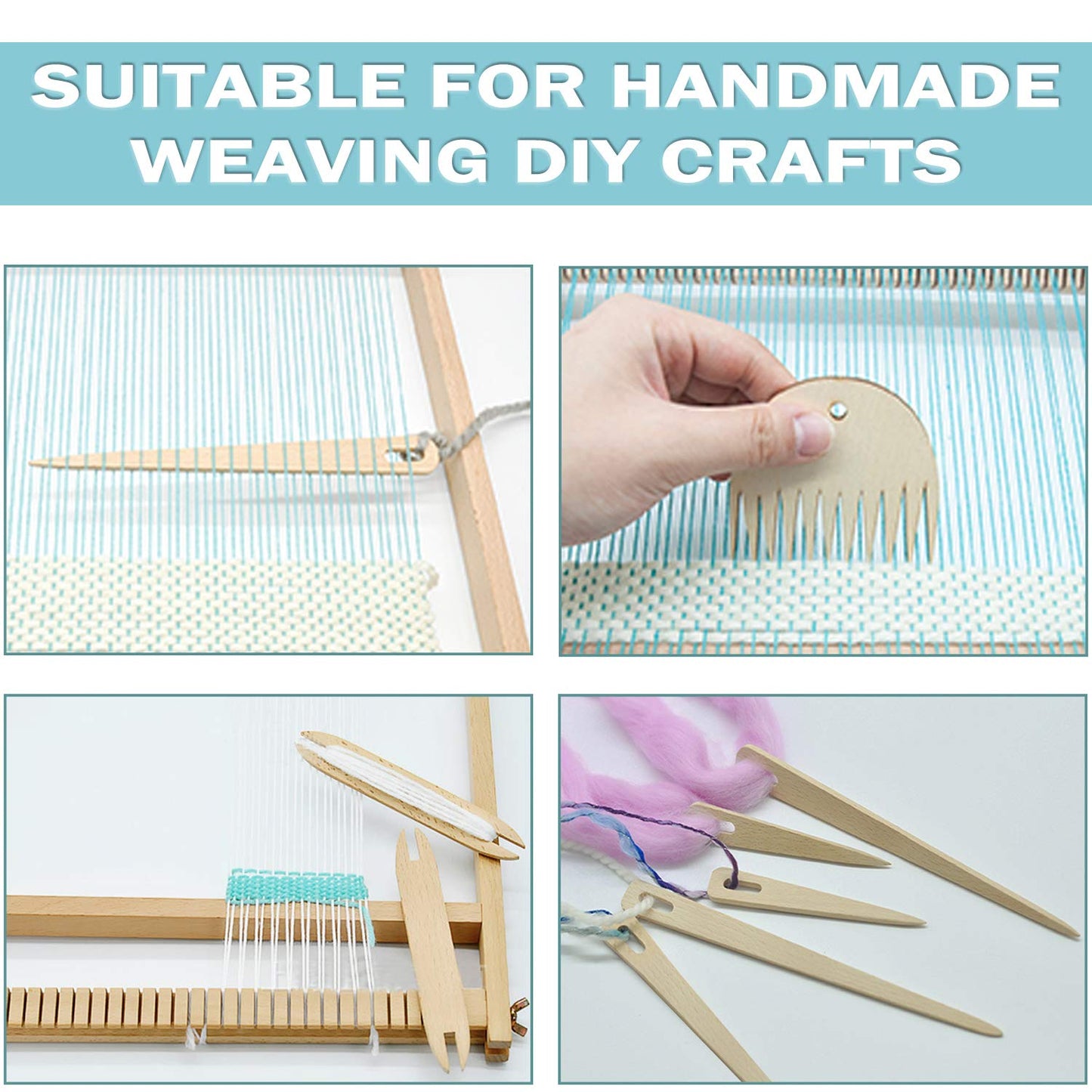Wood Weaving Tools Set, with Crochet Needle and Comb Wooden Shuttles Stick for Inkle Loom Knitted DIY Craft Supplies