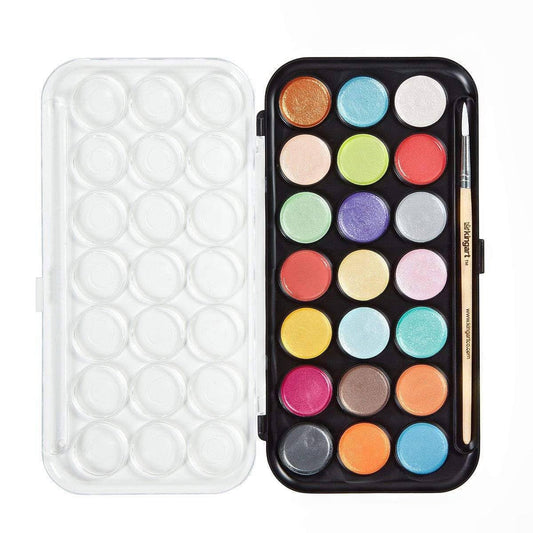 KINGART Watercolor Pan Set, Pearlescent Colors, 21 Unique Shades & Paint Brush