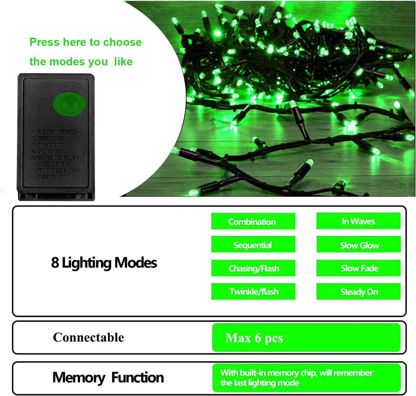 FULLBELL Christmas Decorations Halloween String Lights Outdoor, Green LED Halloween Lights, Green Light for Tree Halloween Decorations.