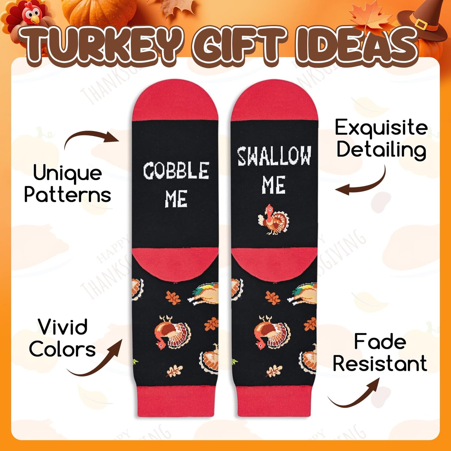 Turkey Socks for Women - Thanksgiving, Hostess Gifts for Female Friends, Trot Socks
