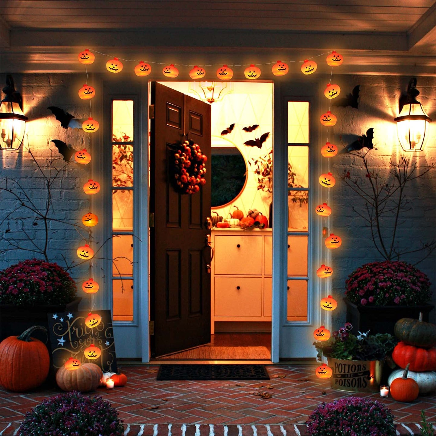 Runleo Halloween Pumpkin String Lights, 30 LED 16.4 FT 8 Modes Timer 3D Waterproof Orange Jack-O-Lantern Battery Operated Decorative Twinkle Lights for Indoor Bedroom Camper Decor Party Decorations