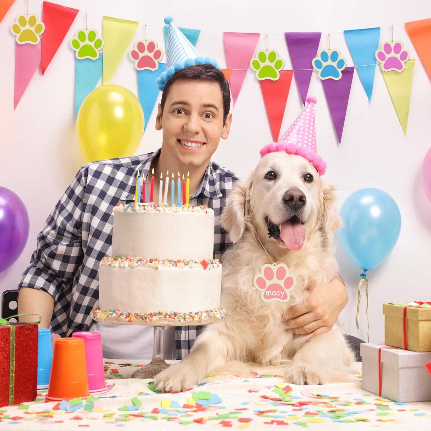 Wooden Dog Paw-Shaped Ornaments to Paint Dog House Decoration Cutouts Unfinished 24PCS, DIY Blank Unfinished Wood Discs Ornament for Pet Theme Party Crafts Hanging Christmas Thanksgiving Decoration