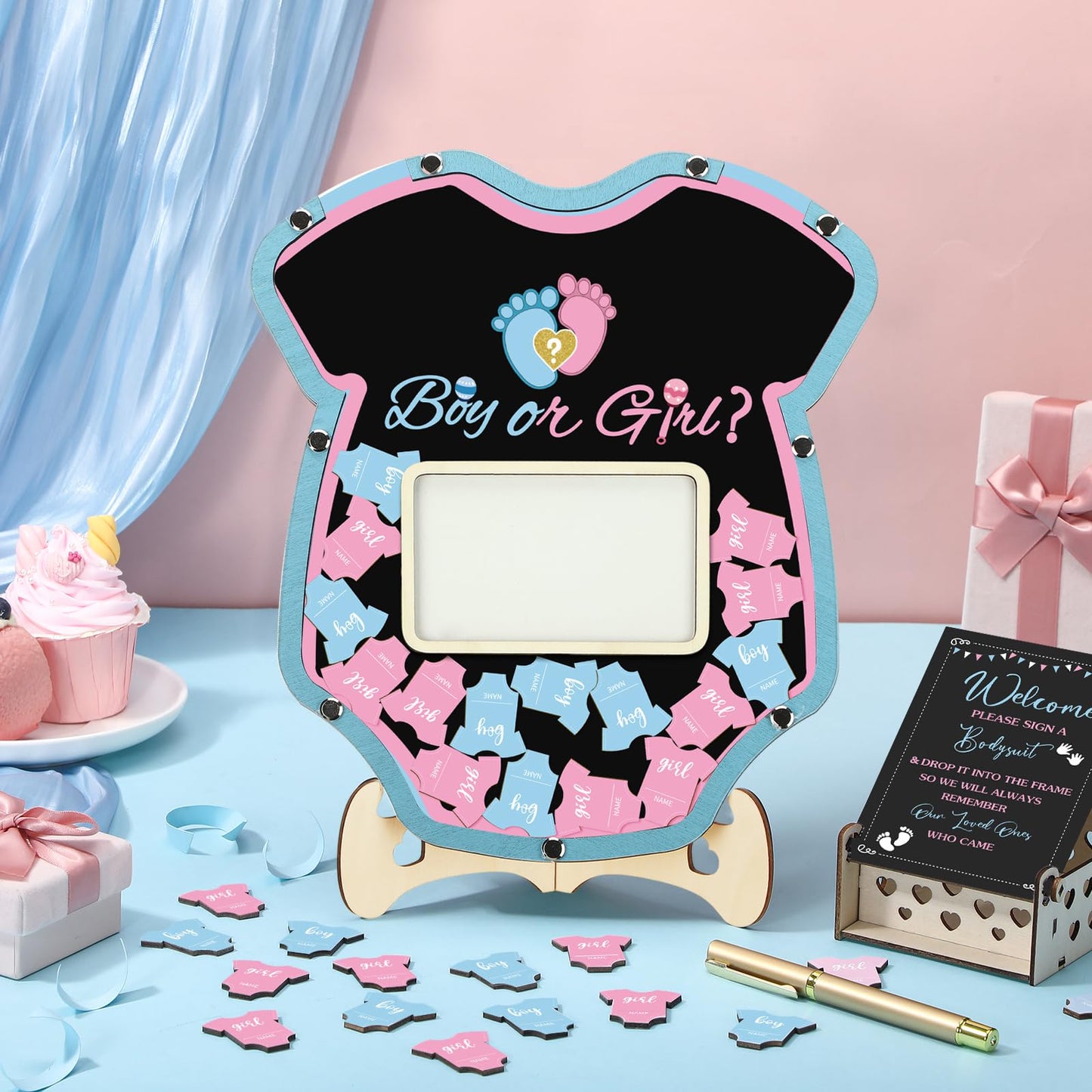 63 Pcs Baby Shower Guest Book Alternatives Set Baby Shower Decorations with Photo Frame Sonogram Frame Keepsake 60 Wood Slices Guest Book for Birthday (Gender Reveal)