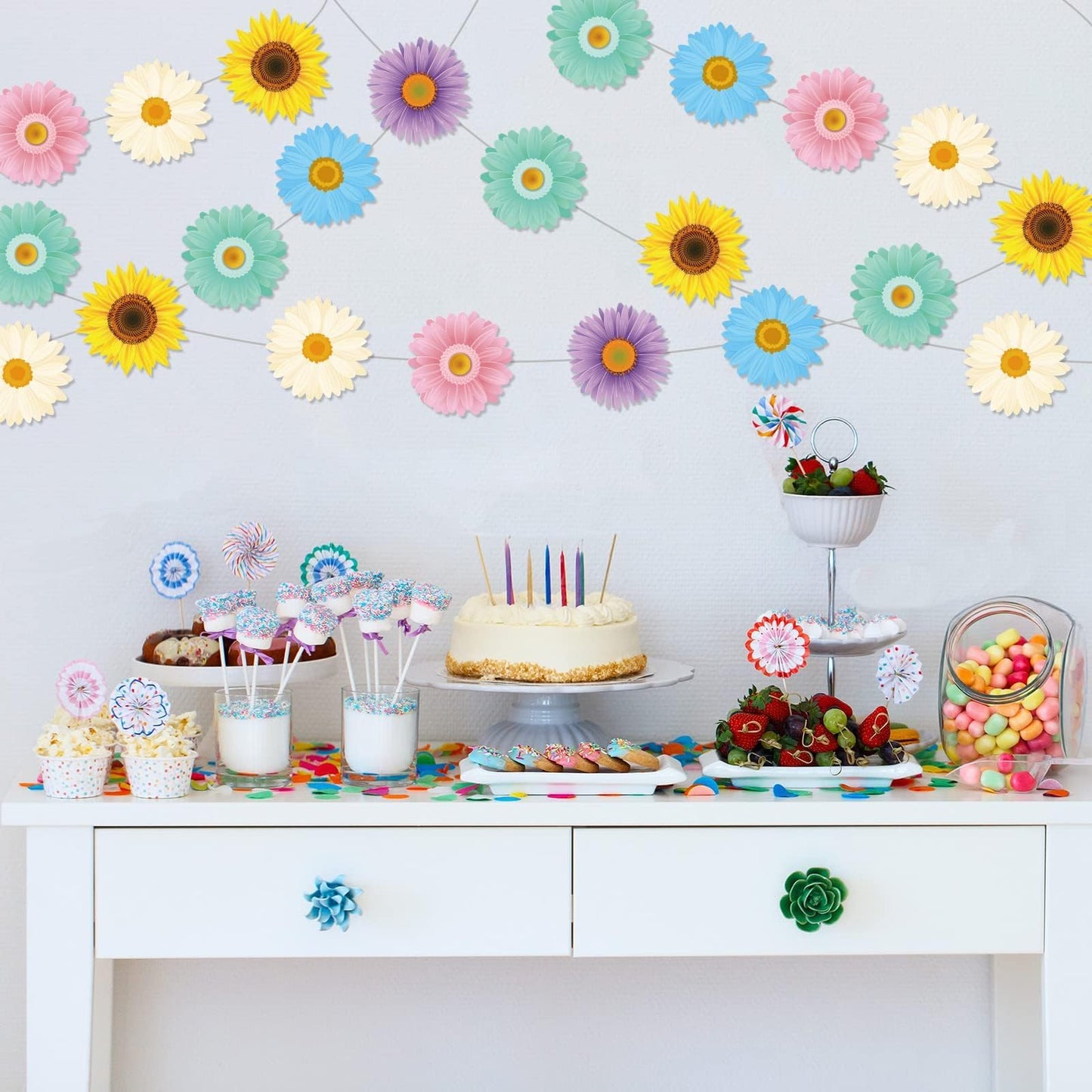 12 Packs Spring Sun Flowers Banners Sunflower Garland Kit Flower Hanging Swirl Spring Party Supplies Decorations Sunflower Paper Cutouts for Birthday Party Home Classroom Favor Supplies Decor