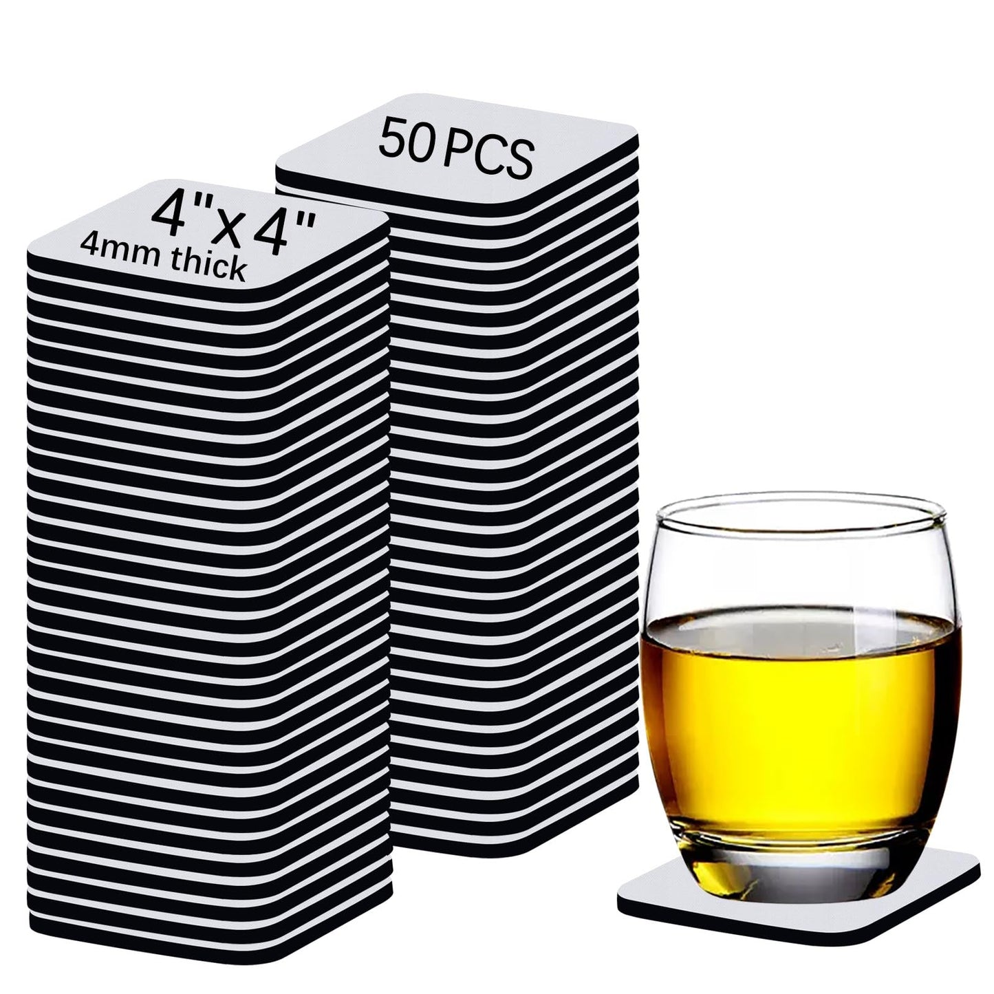 50 PCS Sublimation Blank Cup Coasters Bulk, 4x4 Inch Square Blank Cup Mat Rubber for Sublimation Transfer Heat Press Printing DIY Crafts