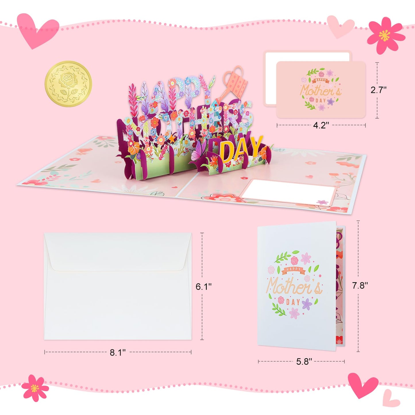 FaCraft 3D Pop Up Mothers Day Card - Happy Mothers Day Flower Pop Up Gift Greeting Card with Envelope with Blank Insert for Best Mom Women Wife Daughter Grandma