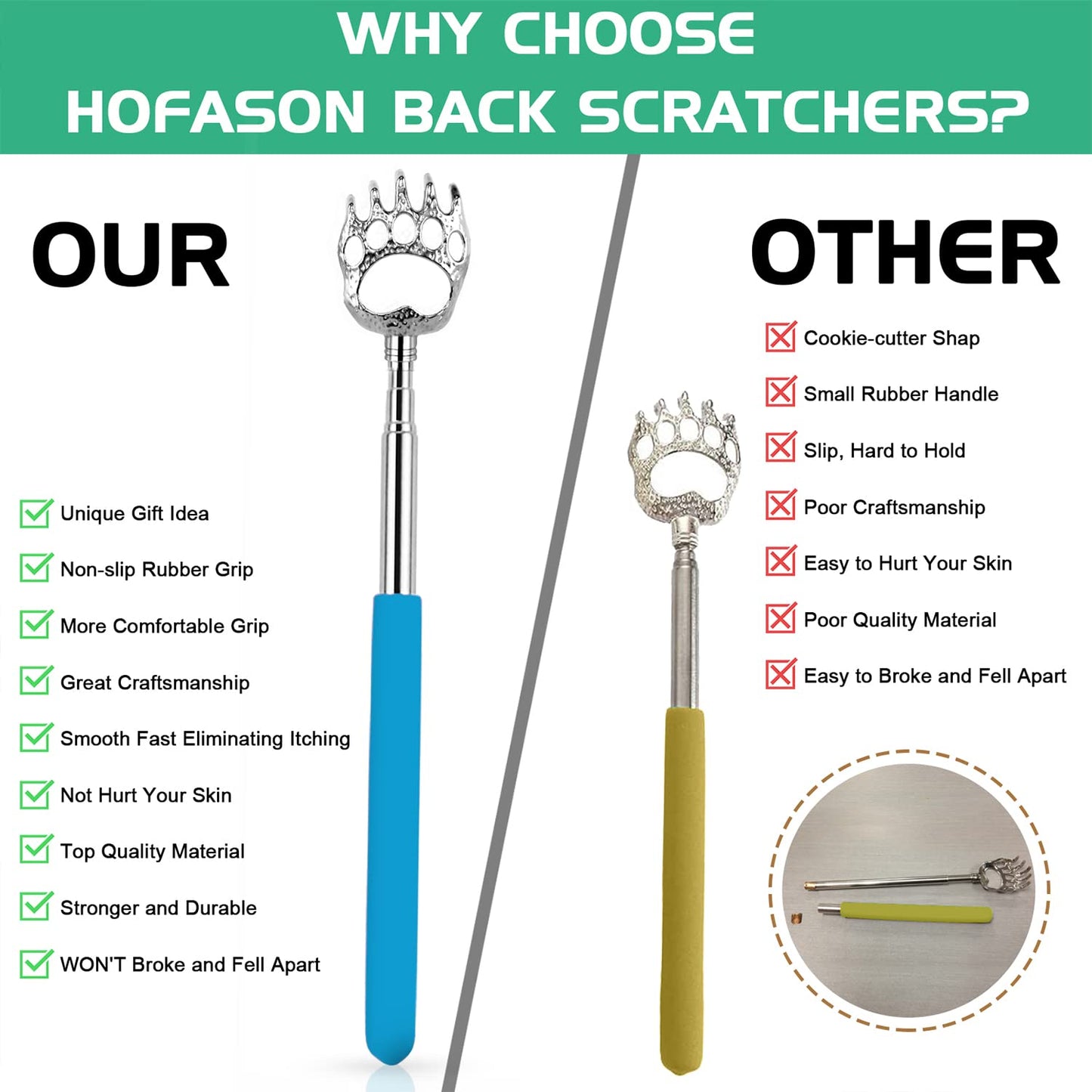HOFASON 6 Pack Back Scratcher Fathers Day Dad Gifts, White Elephant Gifts for Adults, Stocking Stuffers for Men Women Teens, Prizes for Adults (Muti)