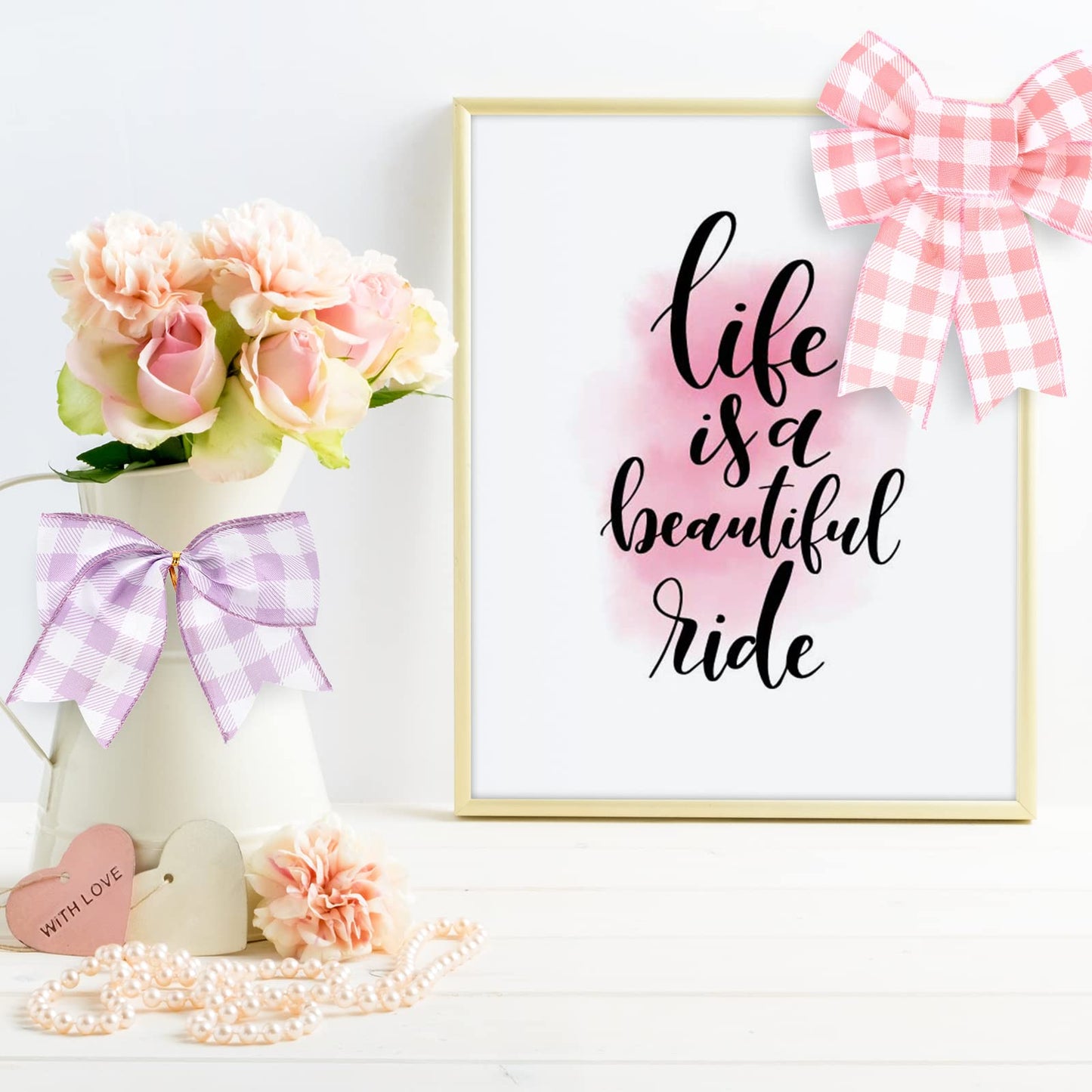 Spring Wired Edge Ribbon 30 Yards Pastel Buffalo Plaids Craft Ribbon Light Blue Yellow Pink Purple Green Decorative Fabric Ribbon for Easter Wreath Bow Making DIY Crafts Wrapping, 5 Roll