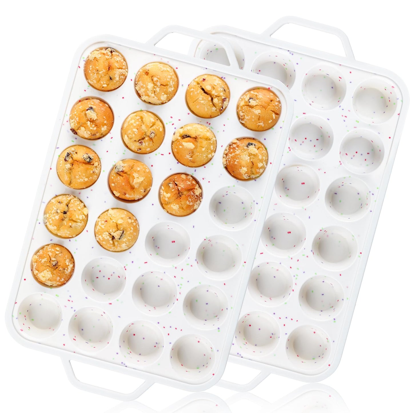 Vinino Mini Muffin Pan with Metal Reinforced Frame-2Pack, Silicone Cupcake Pan for Baking 24 Cup Mini Size, BPA Free Silicone Muffin Tray, Cupcake Baking Pan Molds for Oven Dishwasher Safe - Cream
