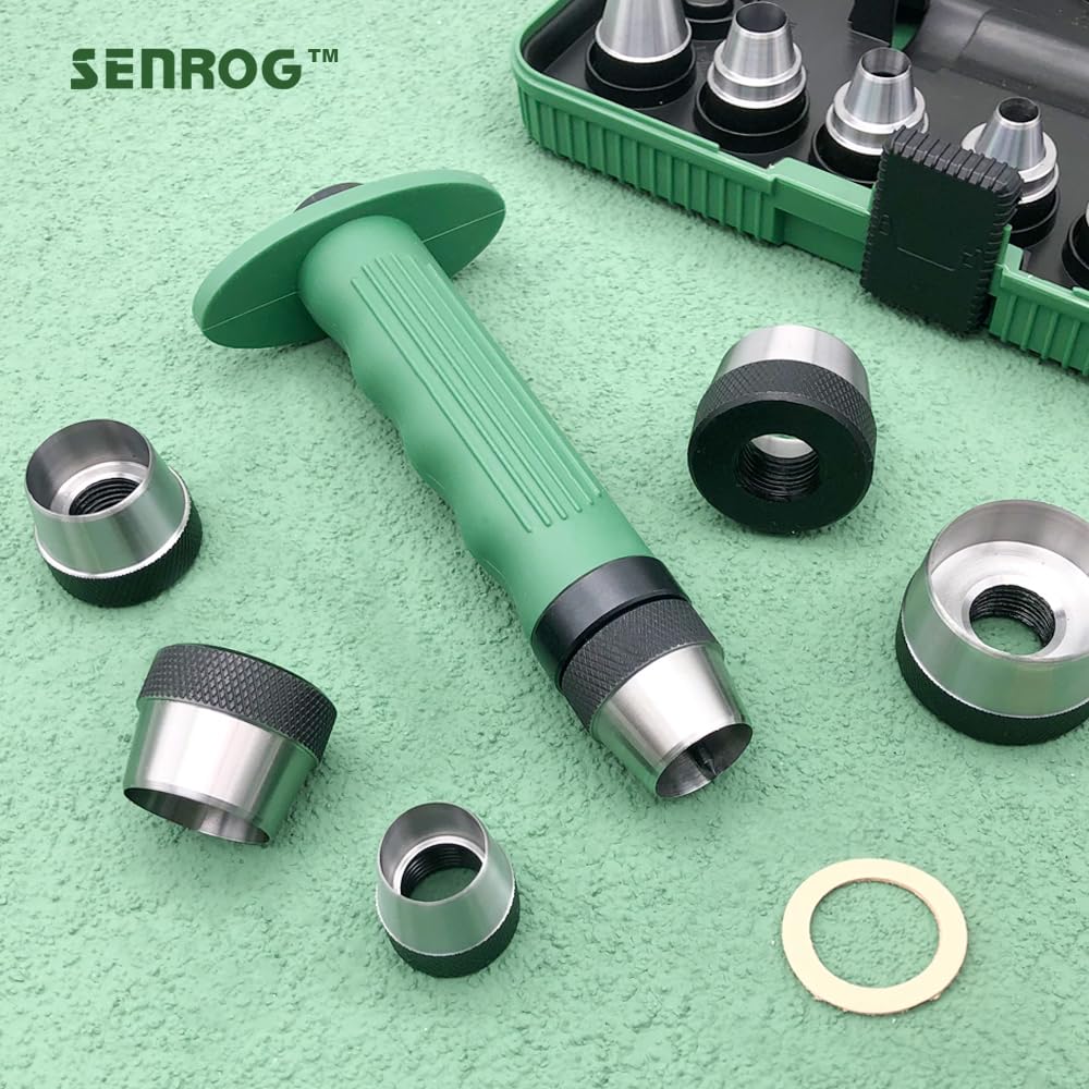 SENROG 12 in 1 Gasket Punch Set with Sharp Leather Hole Punches, Hollow Punch Set for Leather, 3/16'' to 1-1/4'' Hole Punch Kit with Handle