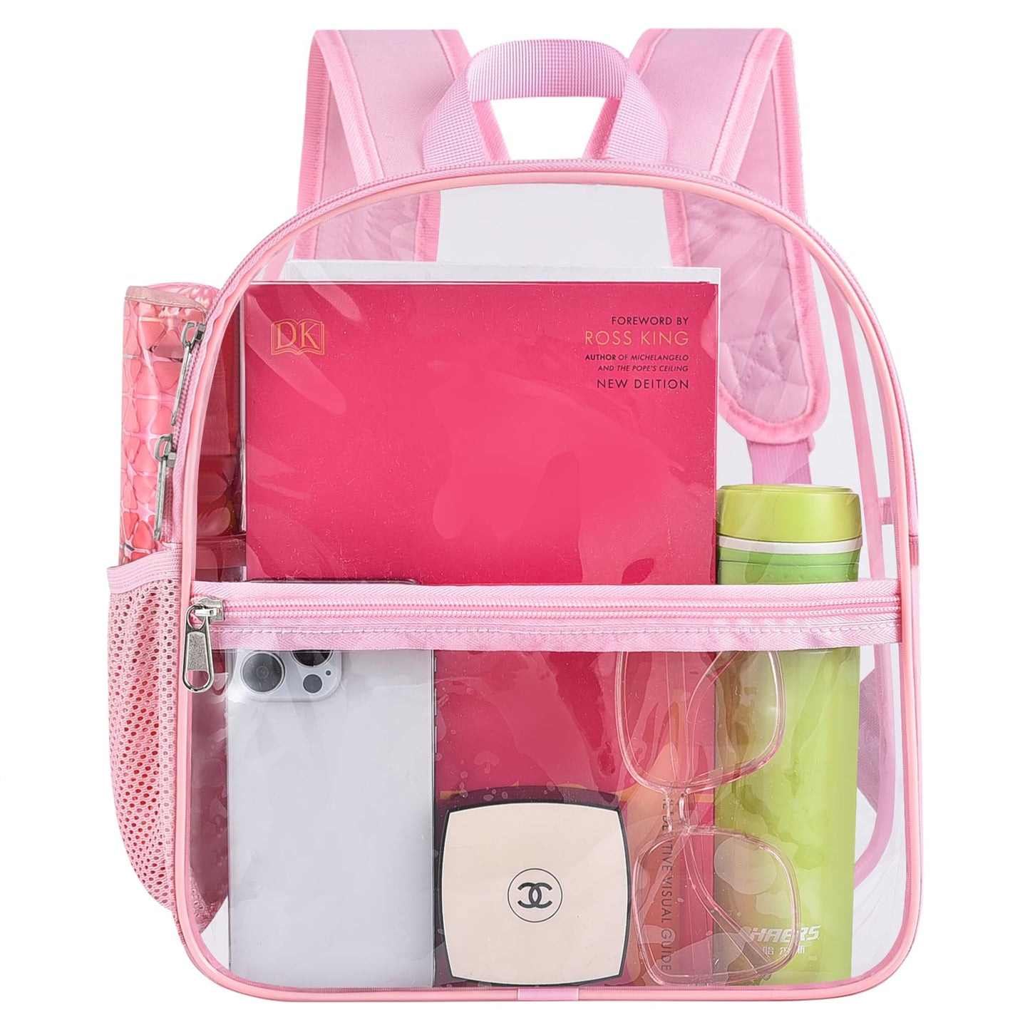 Oraben Clear Backpack Stadium Approved 12×12×6, Small Clear Backpack Transparent Backpack for Sports Event Concert (Pink)