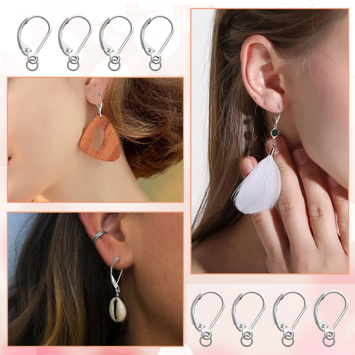 TOAOB 8pcs 925 Sterling Silver Leverback French Earring Hooks Hypoallergenic Dangle Earwire Findings 16x9mm with Jump Rings for Jewelry Making