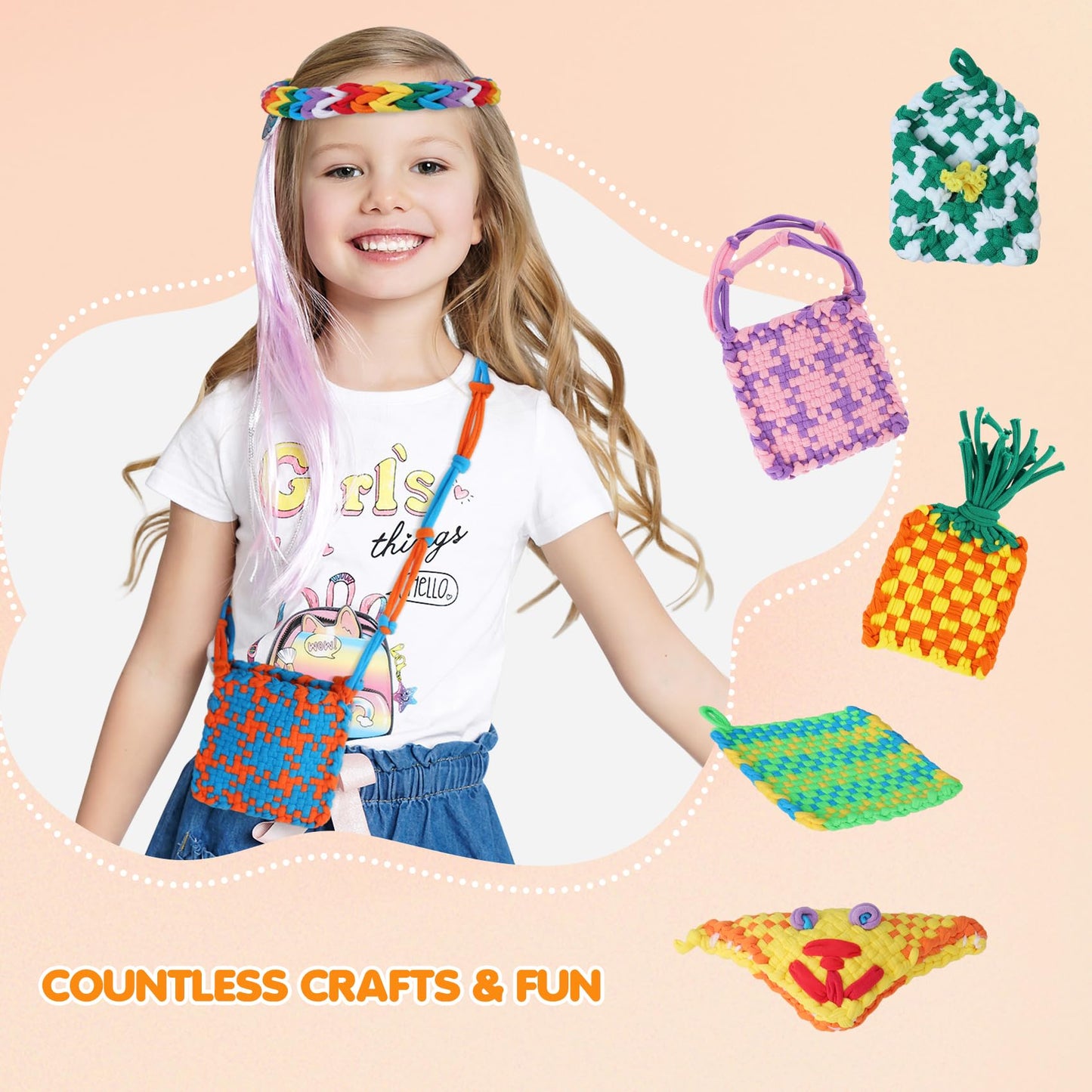 Weaving Loom Loop Refill,7 Inch 288 Pcs in 8 Vibrant Colors, Potholder Loops, Loom Refill Loops Craft for Kids