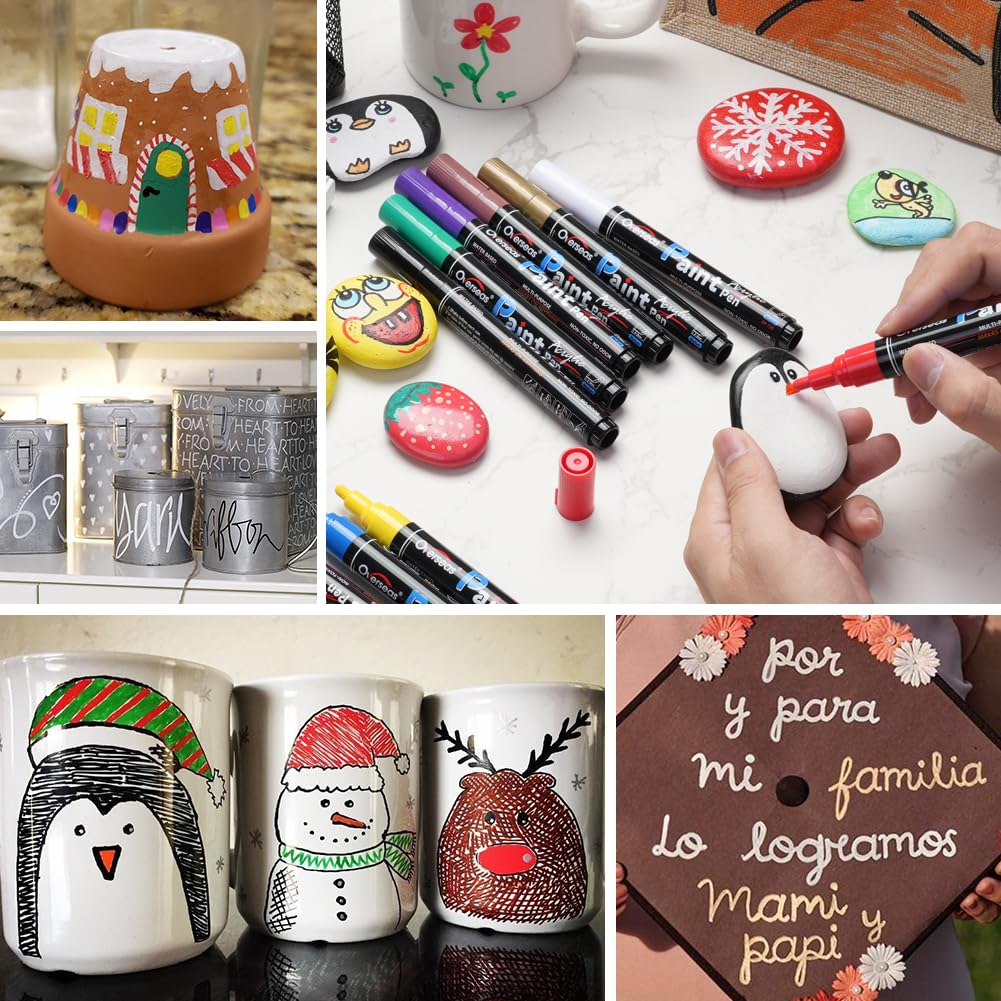 Overseas Black Paint Pens Paint Markers - Permanent Acrylic Markers 12 Pack, Water-Based, Quick Dry, Waterproof Paint Marker Pen for Rock, Wood, Plastic, Metal, Canvas, Glass, Fabric, Mugs. Medium Tip