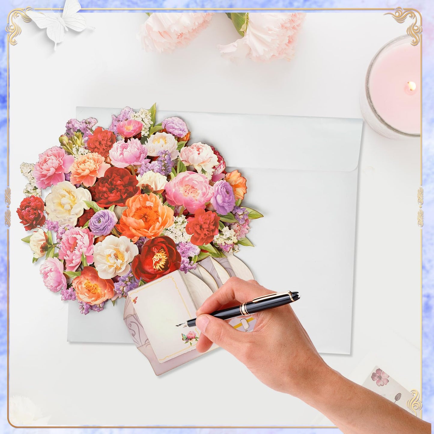 APOTODITO Mothers Day Card for Women, Flower Bouquet 3D Card, Mothers Day Gifts with Music and Light, Gifts for Mom, Women, Sister, Wife (Peony)