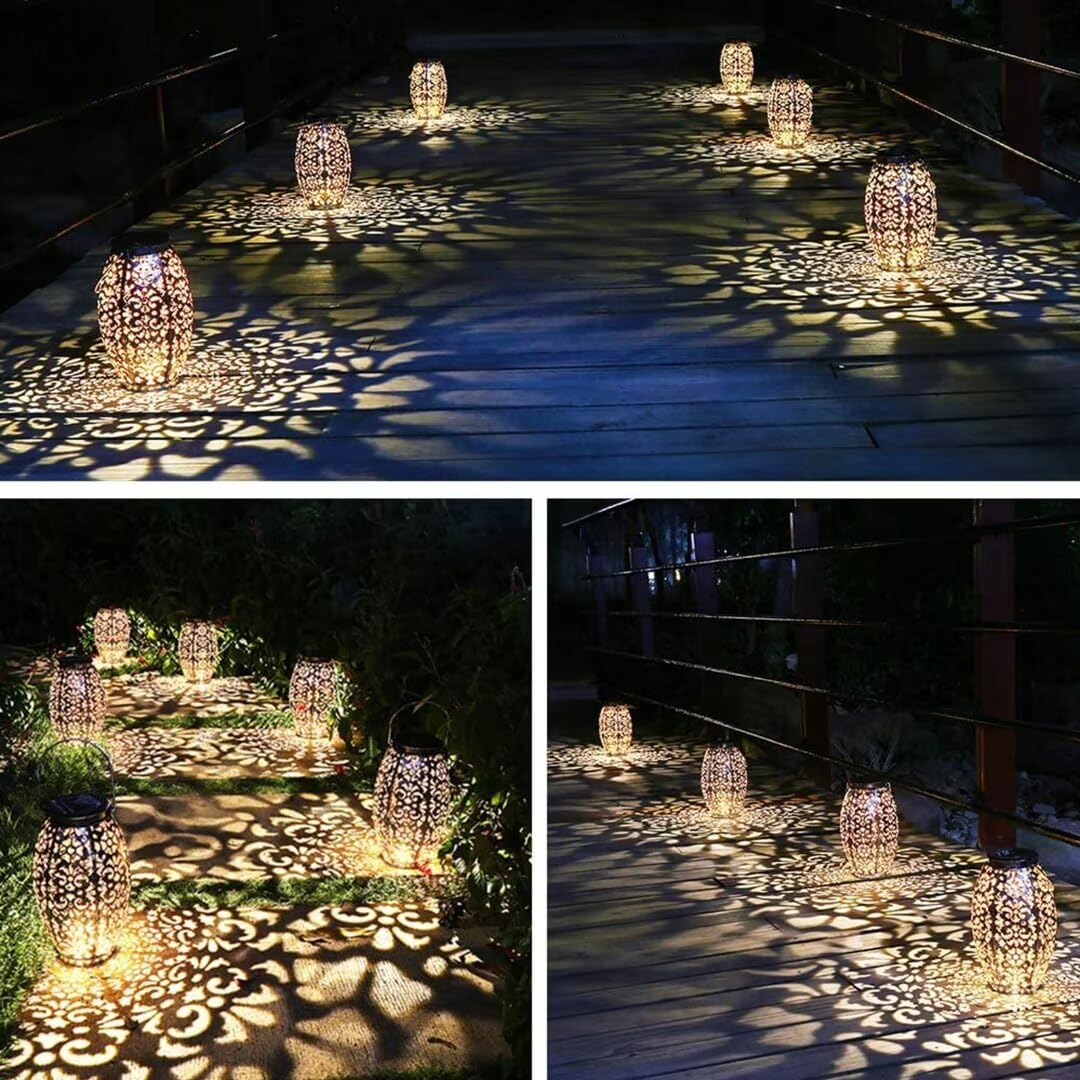 Solar Lantern Lights for Hanging or Table Outdoor Solar Light for Patio Courtyard Garden (Silver-1)