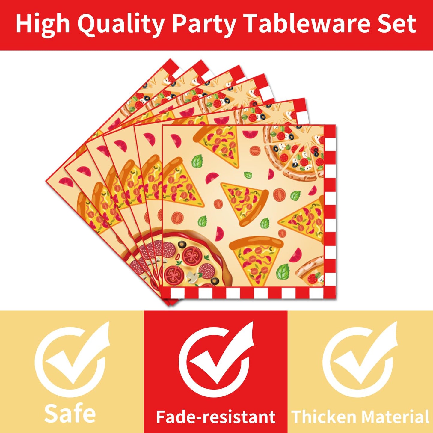 EngoEagle Pizza Plates and Napkins Party Supplies - 96PCS Pizza Birthday Party Decorations Pizza Time Pizza Themed Disposable Tableware Set Serves 24 Guests