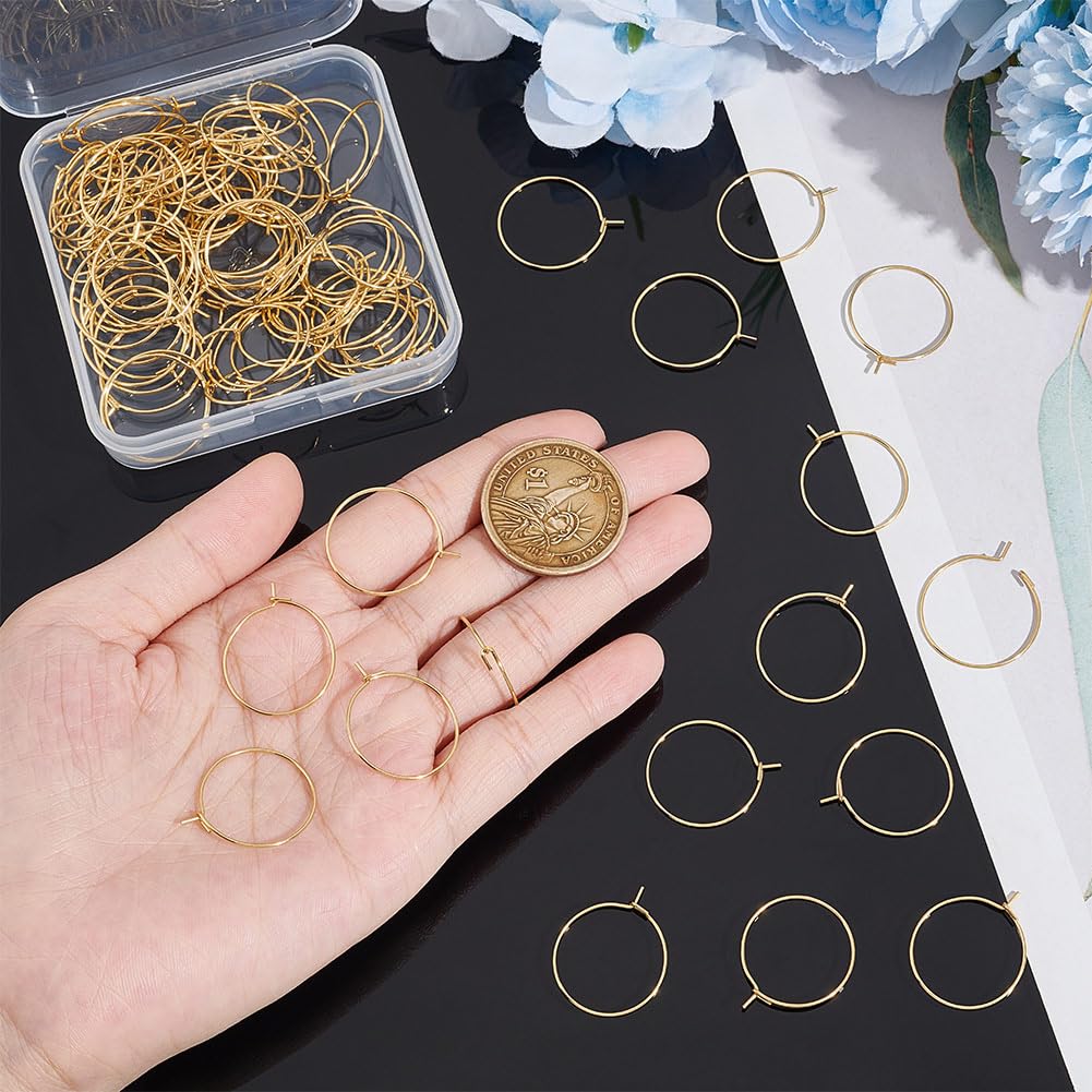 UNICRAFTALE 100pcs 20mm Hypoallergenic Stainless Steel Hoop Earring Golden Wine Glass Charm Rings 0.7mm Pin Earring Beading Hoop for Women Dangle Hoop Earrings Making