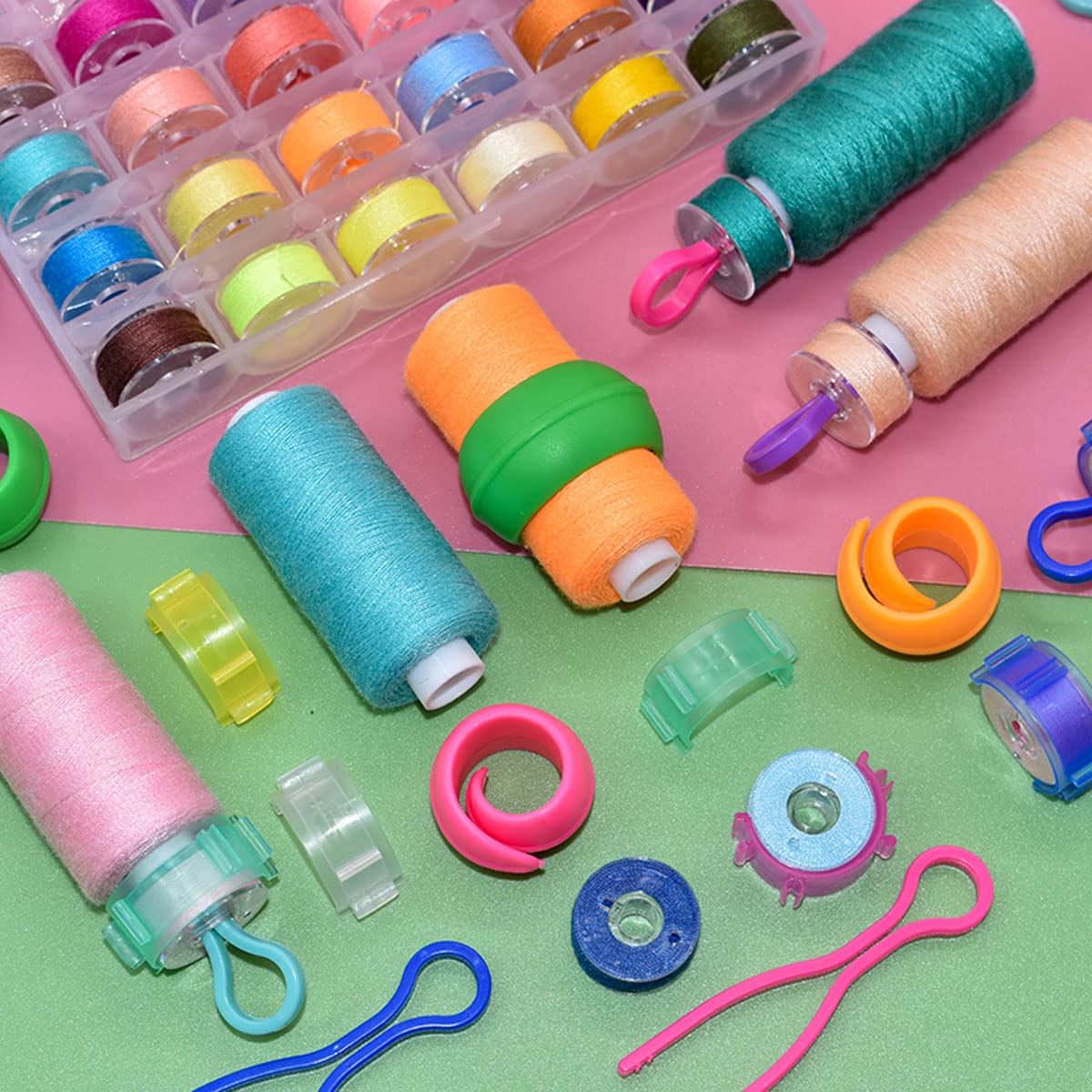 142 Pcs Bobbin Thread Organizing Clips, 70 Bobbin Holder Clips Color Thread Clips Holder, 32 Silicone Holder Bobbin Holders, 40 Bobbin Thread Holders for Quilting Sewing Machine Spool Organizing