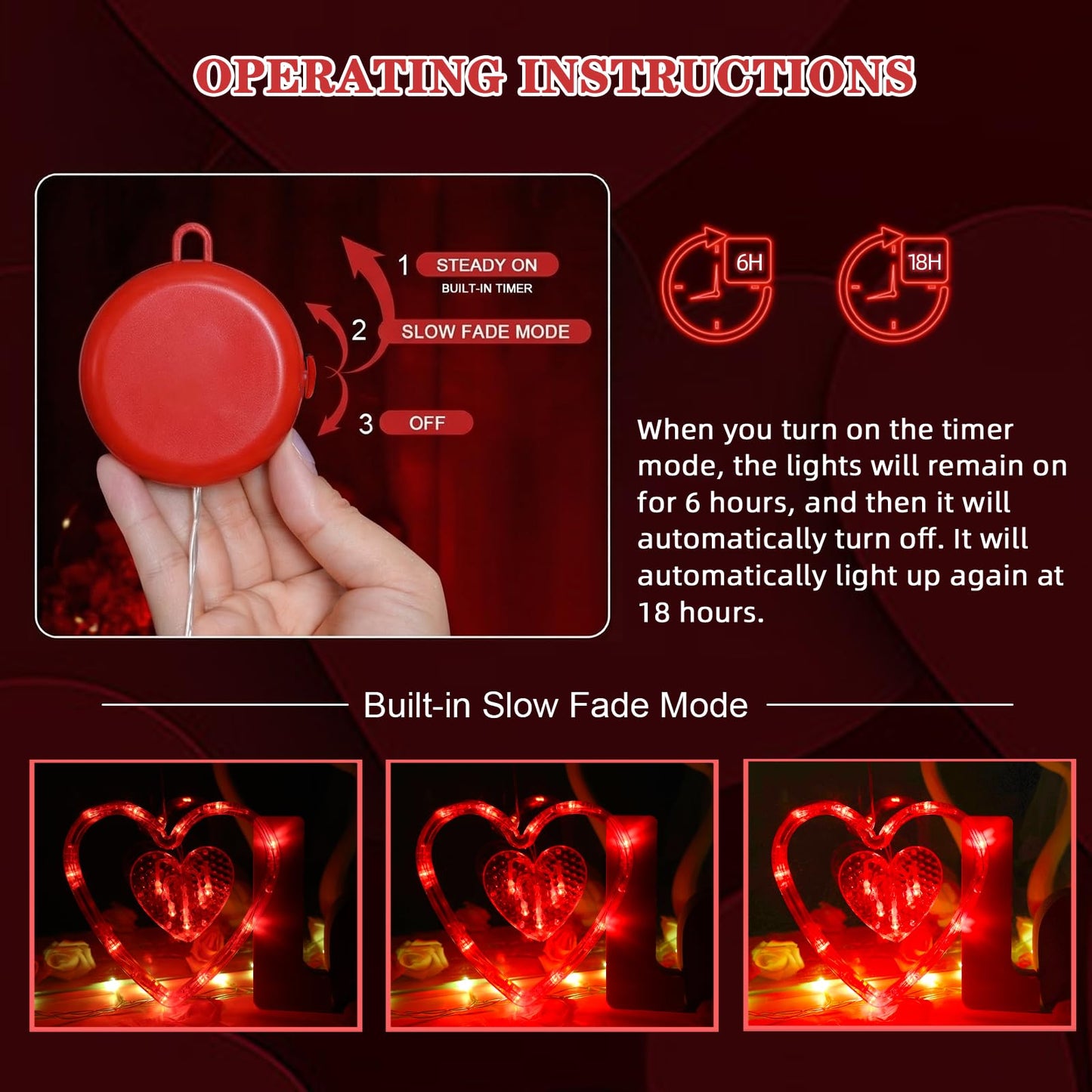 3 Pack Valentines Day Window Lights Decor with Timer, Battery Operated Red Heart-Shaped Window Decorations Silhouette Sucker LED Lamp Slow Fade Mode Hanging Lights for 2026 Holiday Indoor Home