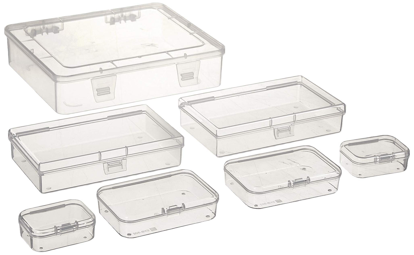 Goodma 7 Pieces Mixed Sizes Rectangular Empty Mini Clear Plastic Organizer Storage Box Containers with Hinged Lids for Small Items and Other Craft Projects
