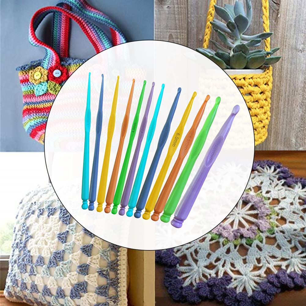 Plastic Crochet Hooks 12 pcs Different Sizes (2.0mm - 10.0mm) Crochet Needles QLRFFLJOY Colorful Crochet Hook Set DIY Yarn Weaving Tools for Scarf Hat Gloves Knitting