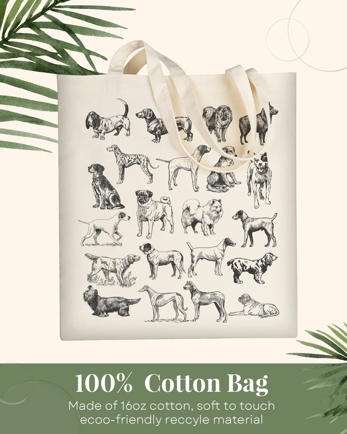 AUSVKAI Canvas Tote Bag Aesthetic for Women, Cute Trendy Dog Hand Drawn Reusable Cloth Cotton Bags with Handle for Grocery College Shopping Beach