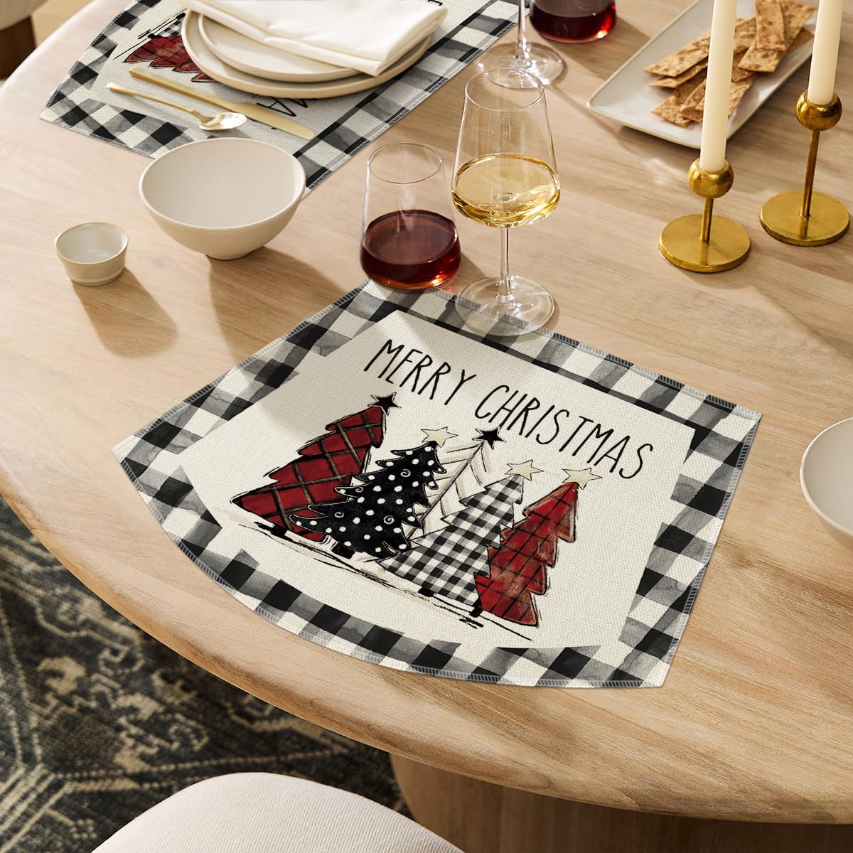 Artoid Mode Christmas Trees Wedge Shape Placemats for Round Table Set of 6, Winter Seasonal Kitchen Dining Table Decoration for Indoor Party Home