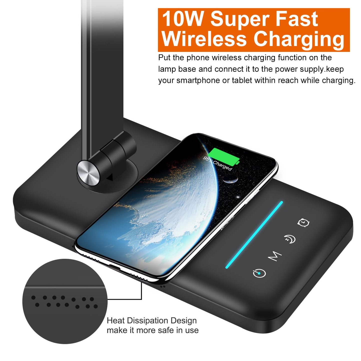 AFROG 8-in-1 LED Desk Lamp with 10W Fast Wireless Charger,USB Charging Port,Desk Lamps for Home Office,5 Color Mode 7 Brightness Desk Light Night Light,40Min Timer, Reading Table Lamp for Bedroom