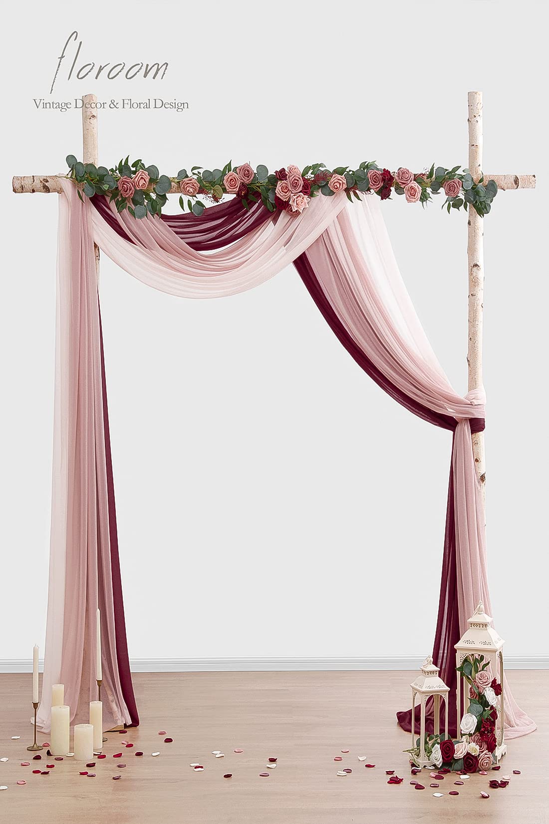 Wedding Arch Draping Fabric 3 Panels 20Ft Chiffon Fabric Drapes Arbor Drapery Wedding Ceremony Reception Swag Decorations (Burgundy +Dusty Rose +Blush)