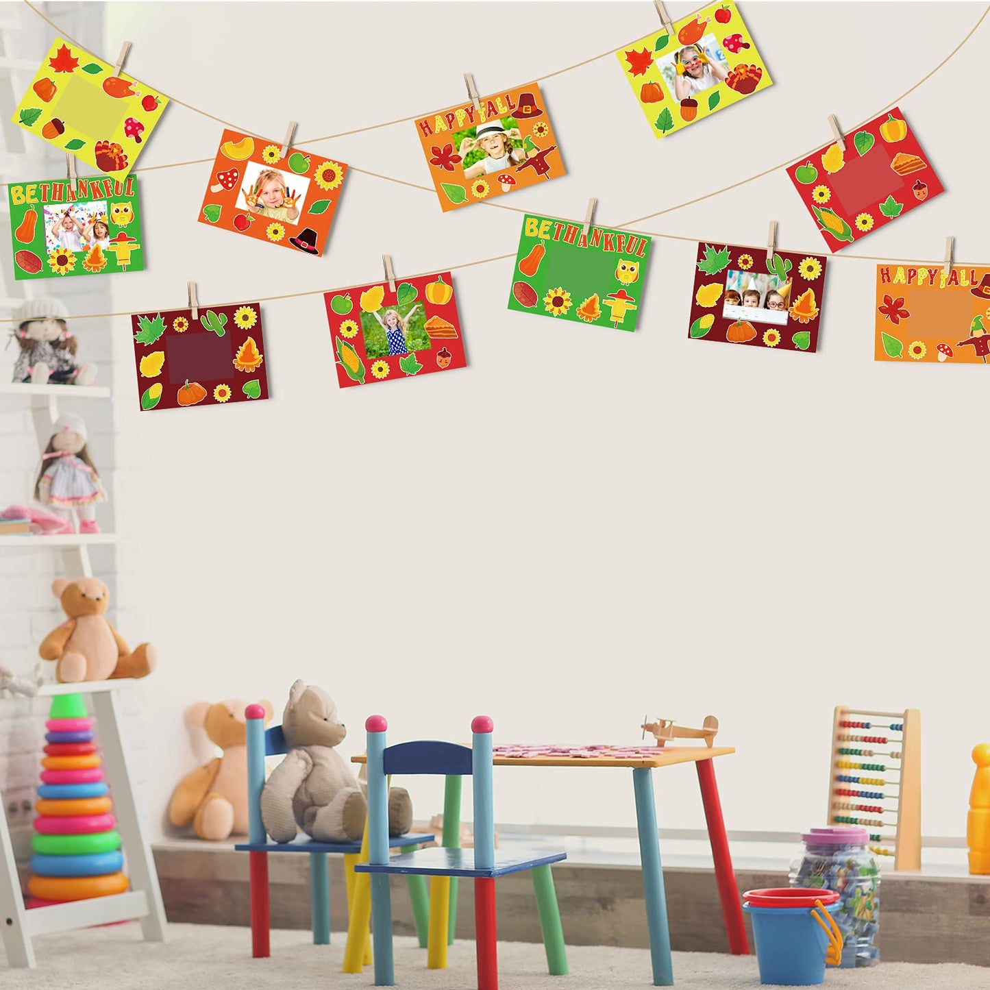 chiazllta 30 Packs Fall Picture Frame Craft Kits for Kids, DIY Thanksgiving Pumpkin Maple Leaf Turkey Craft Autumn Holiday Art Favor Home Class Kindergarten Game Activities