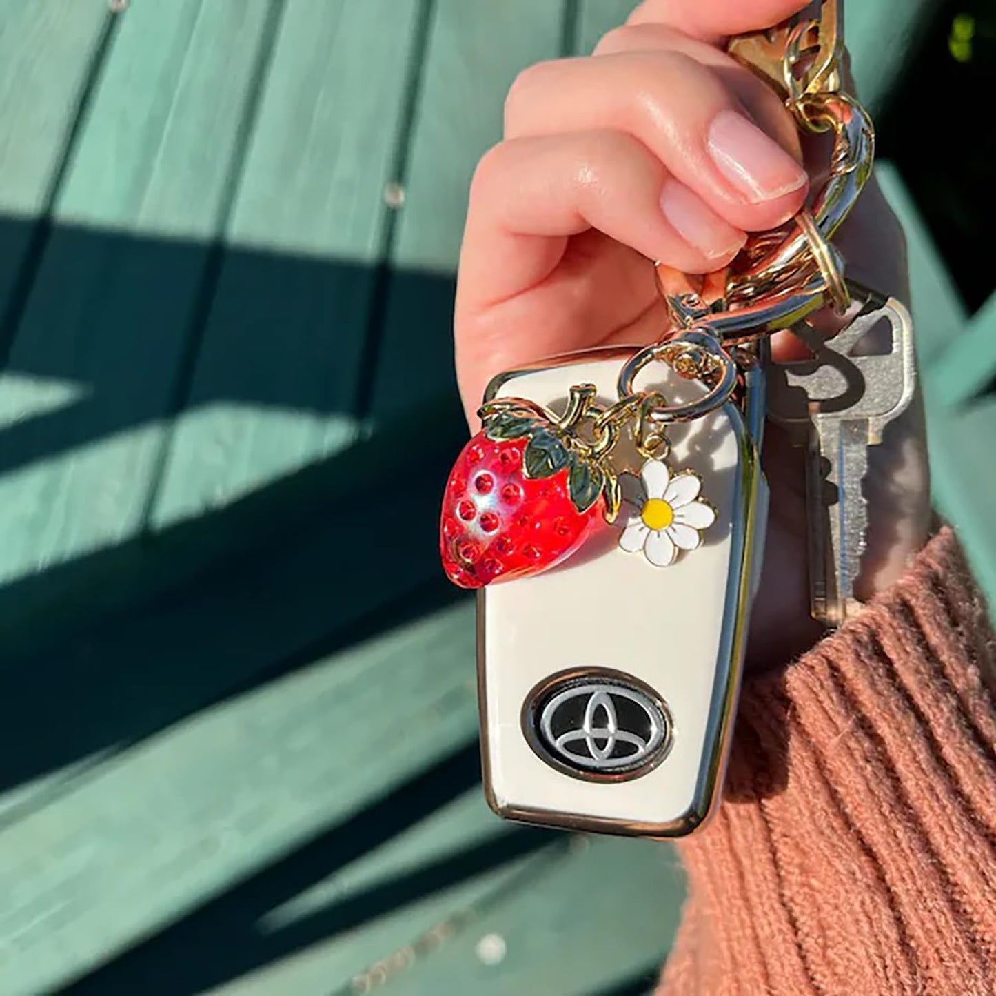 SIGZKK Cute Cherry Strawberry bag charms keychain purse accessories charm for women handbags Kawaii Flower Car Key Chain