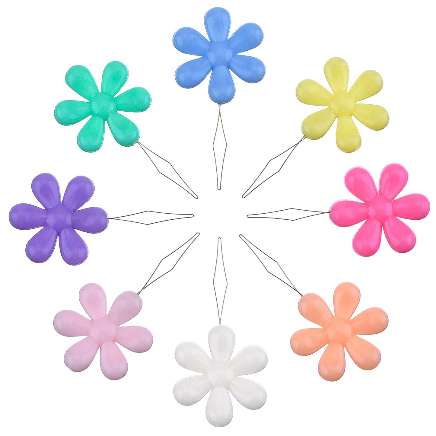 TecUnite 30 Pieces Needle Threaders with Clear Box Multicolor Plastic Flower Head Wire Loop Needle Threader for Hand Sewing