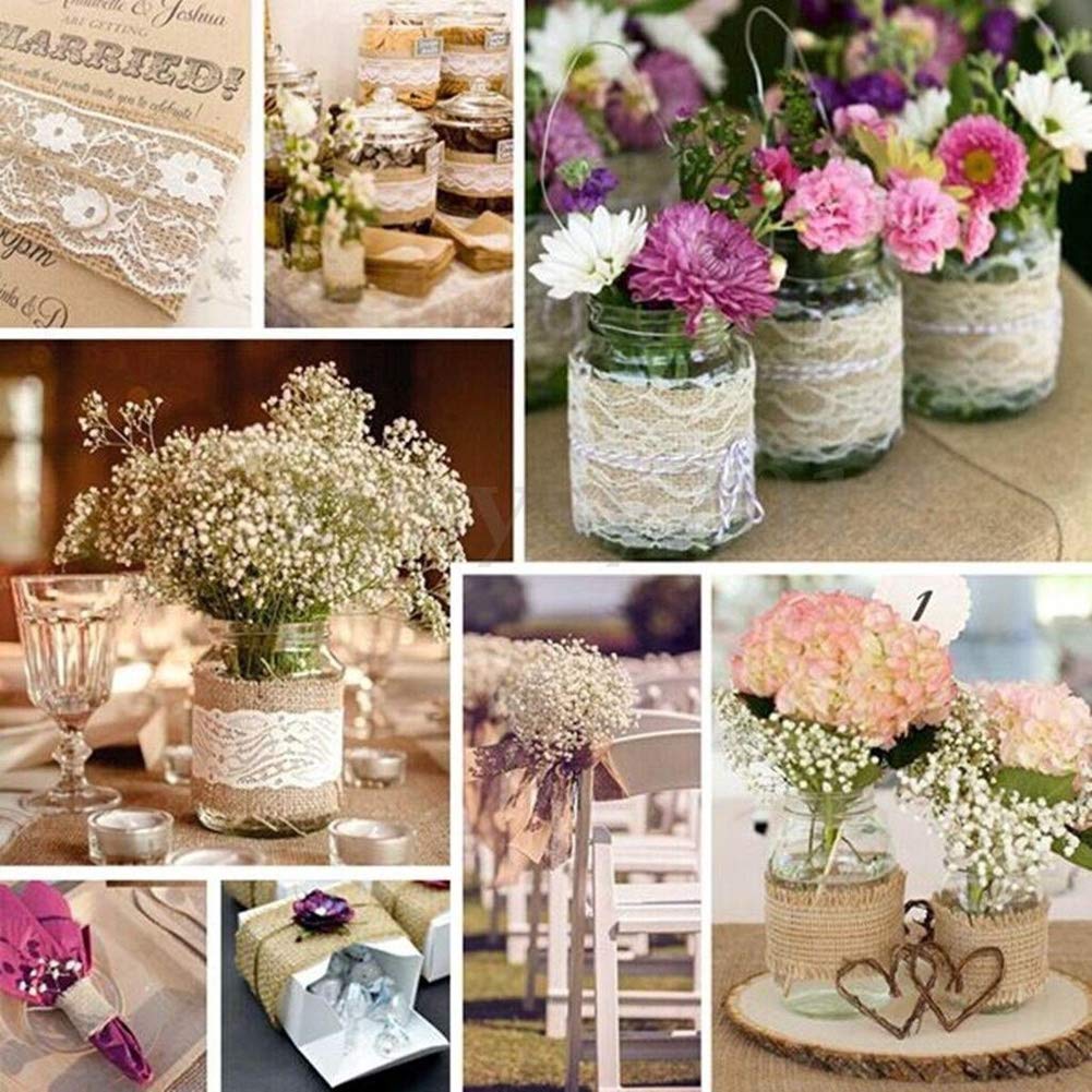 OZXCHIXU 5Pcs Burlap Ribbon Lace Roll with 30 Feet Jute Twine,Burlap Ribbon for Wedding Decorations DIY Handmade Crafts (2.2 yards for each roll)