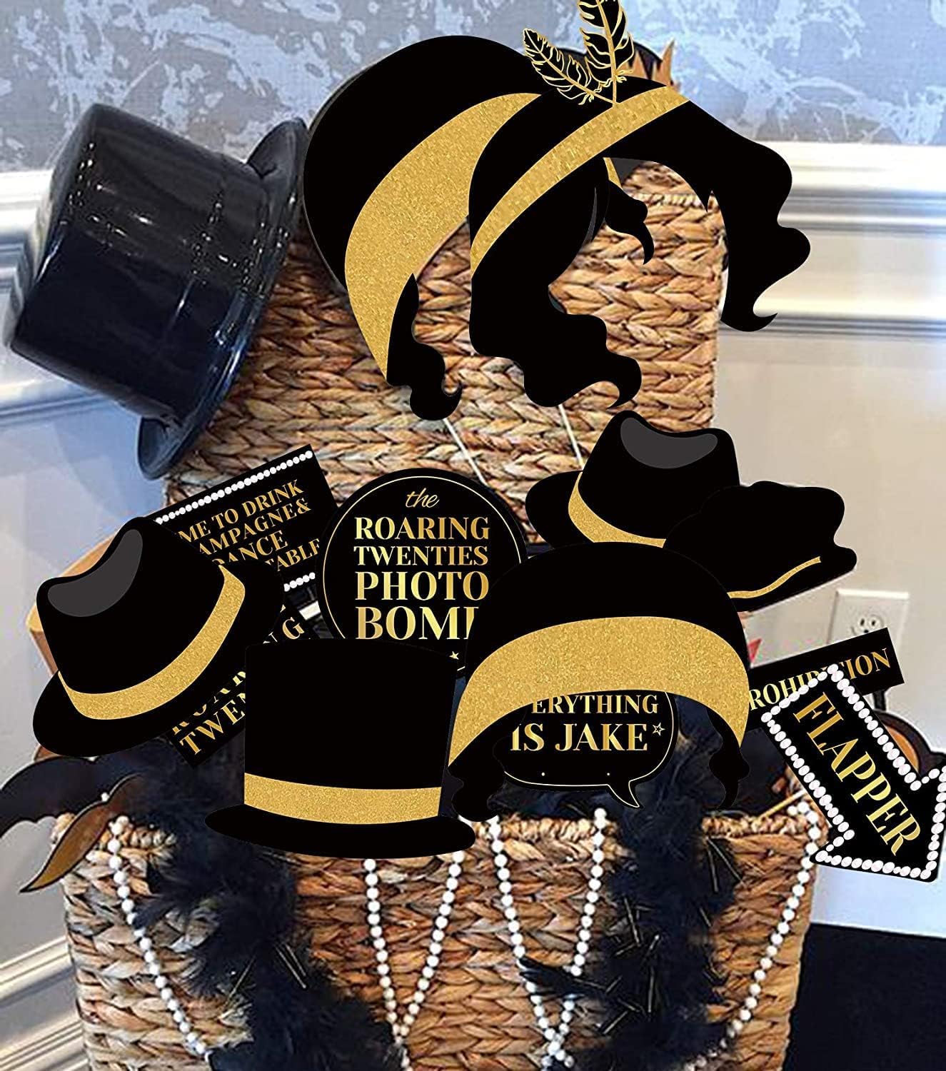 42Pcs 1920s Gatsby Photo Booth Props Roaring 20's Party Photo Props,1920s Supplies for Luxury Speakeasy Gangster Twenties Art Deco Jazz
