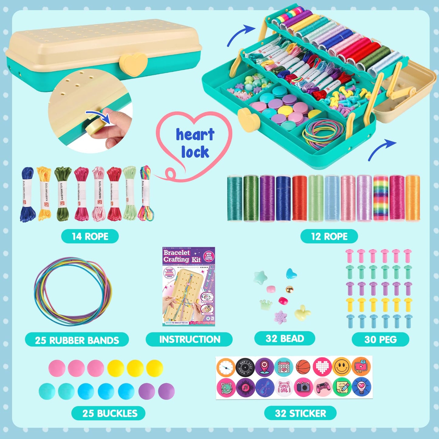 TingingYuli Friendship Bracelet Making Kit for Girls 8-12, DIY String Bracelet Maker with 3-Layer Storage Box, Arts and Crafts for Kids Ages 6-12, Easter Christmas Birthday Gift Set