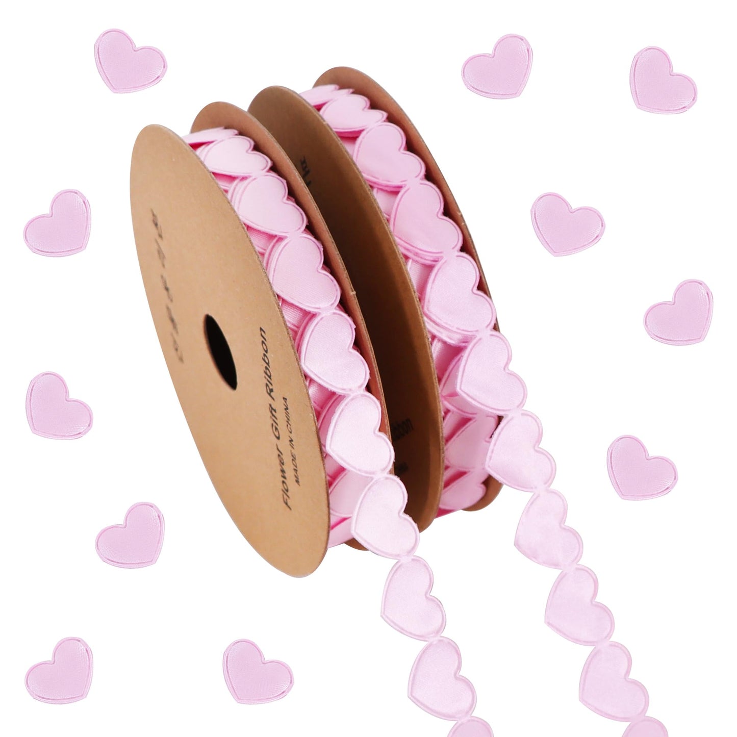 2 Rolls Pink Heart Ribbon, 5/8 Inch Love Ribbon for Valentine's Day, Birthday, Christmas, Wedding Party Decoration, DIY Craft, Gift Wrapping, Wreath Decor, Hanging Ornament(10Yard/Roll)