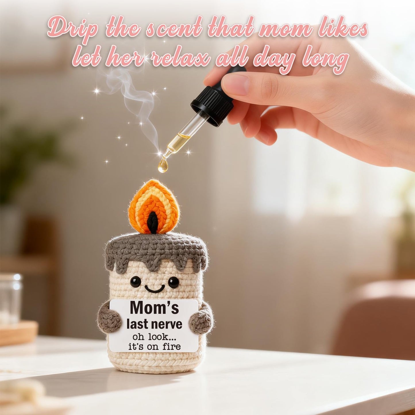 YUEYUQIU Funny Mom Gifts for Mothers Day - Birthday Gifts for Mom from Daughter Son, Cute Christmas Mother's Day Easter Candle Gift for Mother Mama Mommy - Handmade Crochet Mom's Last Nerve Candle