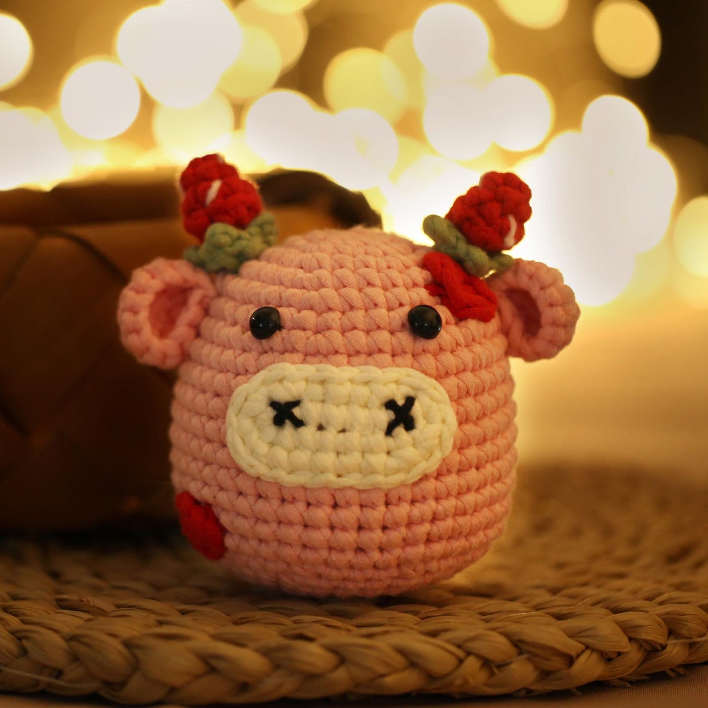 Crochet Kit for Beginners Adults - Cow Starters Crocheting Animal Kits for Kids, DIY Craft Birthday Gift with Crochet Yarns, Hook, Step-by-Step Video, Instruction and Crochet Accessories