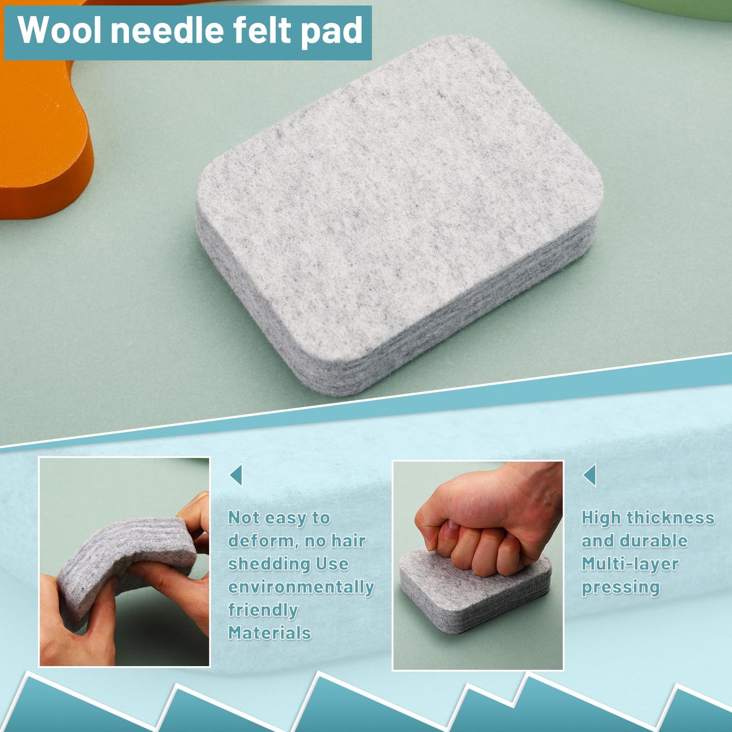 Needle Felting Pad, Grey Sponge Needle Felting Pad, 4.52"x3.34" Natural Wool Needled Felting Mat for Any Wool Felting Makeing