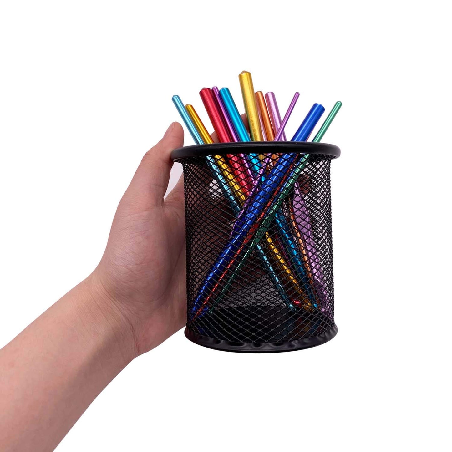 HSYMQ Black Pen Holder Cup for Desk, Pencil Cup Holder, Black Wire Mesh Pen Cup for Desk Office Pen Organizer
