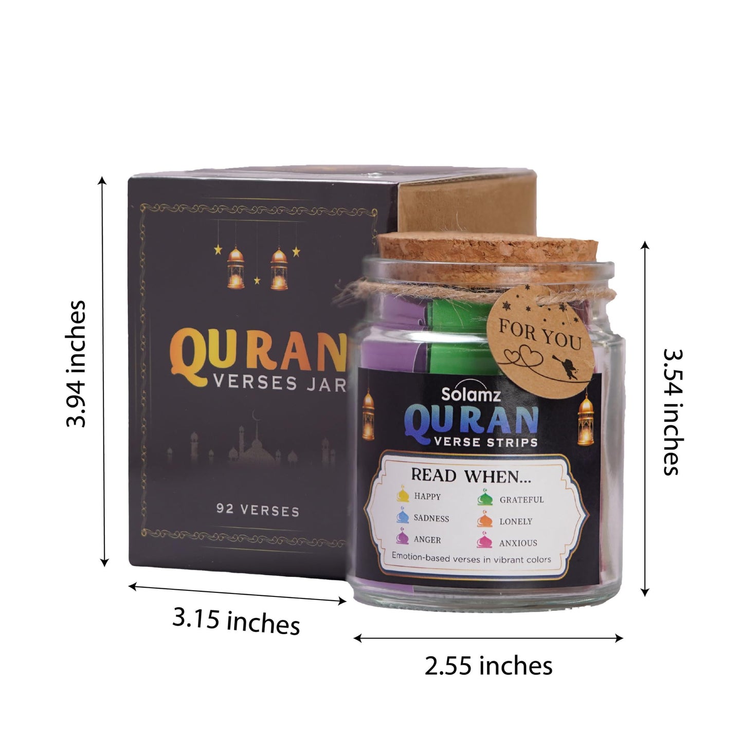 Quran Verses Jar – 92 Inspirational Islamic Quotes for Reflection & Gratitude | Ramadan Gift, Muslim Gift for Women & Men, Prayer Jar, Faith-Based Decor, Eid & Daily Affirmations