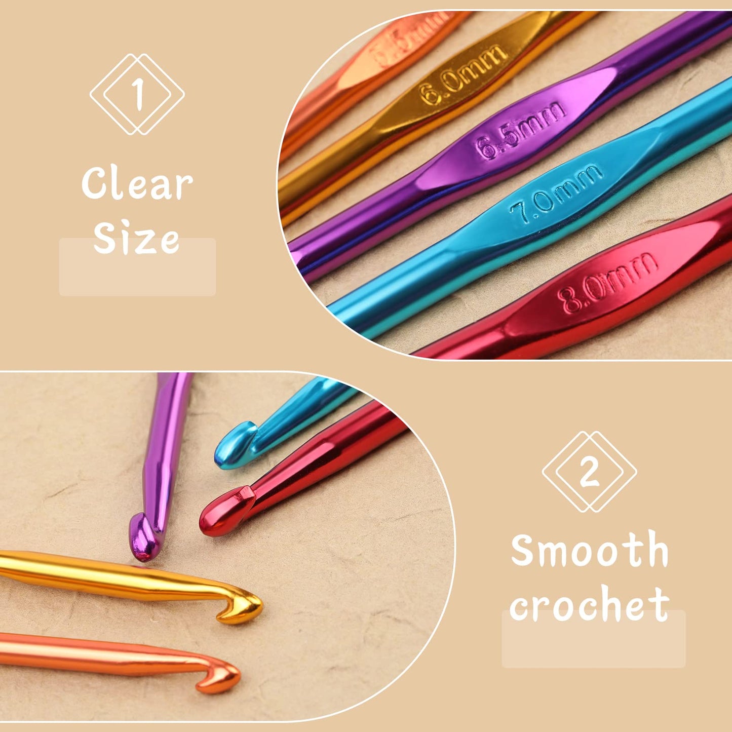 MORFEN 48 PCS Crochet Hooks Set, 21 Sizes Crochet Needles with Case, Ergonomic Knitting Needles, Crochet Hooks Kit with Crochet Accessories Stitch Markers Blunt Needles for Crocheting Yarn