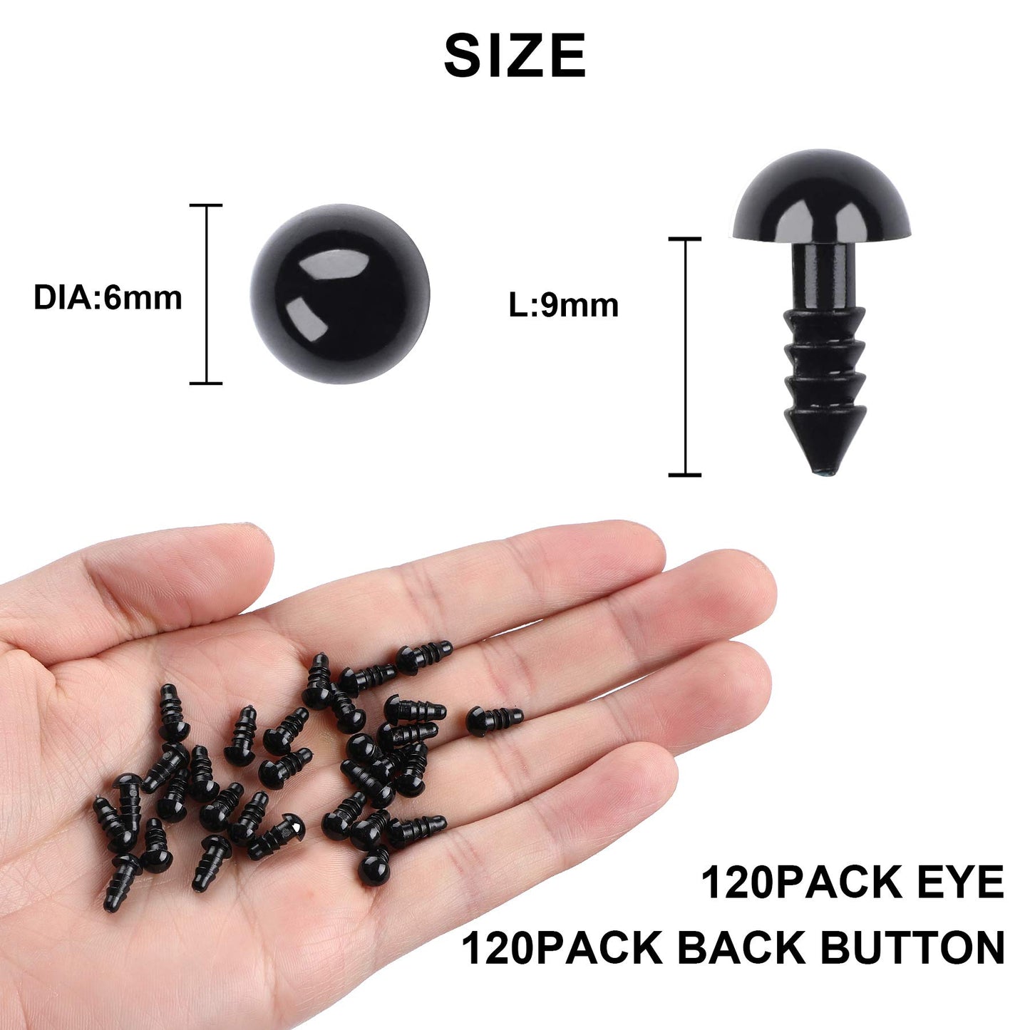 UPINS 120PCS Plastic Safety Crochet Eyes Bulk with 120PCS Washers for Crochet Crafts (0.24Inch/6mm)