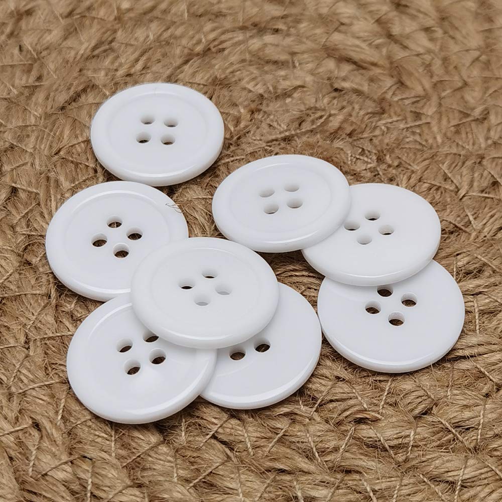 Chenkou Craft Mix Color Plastic Resin Circle Big Button 4 Holes DIY Craft Sewing 20mm 100pcs (White, 3/4"(20mm))