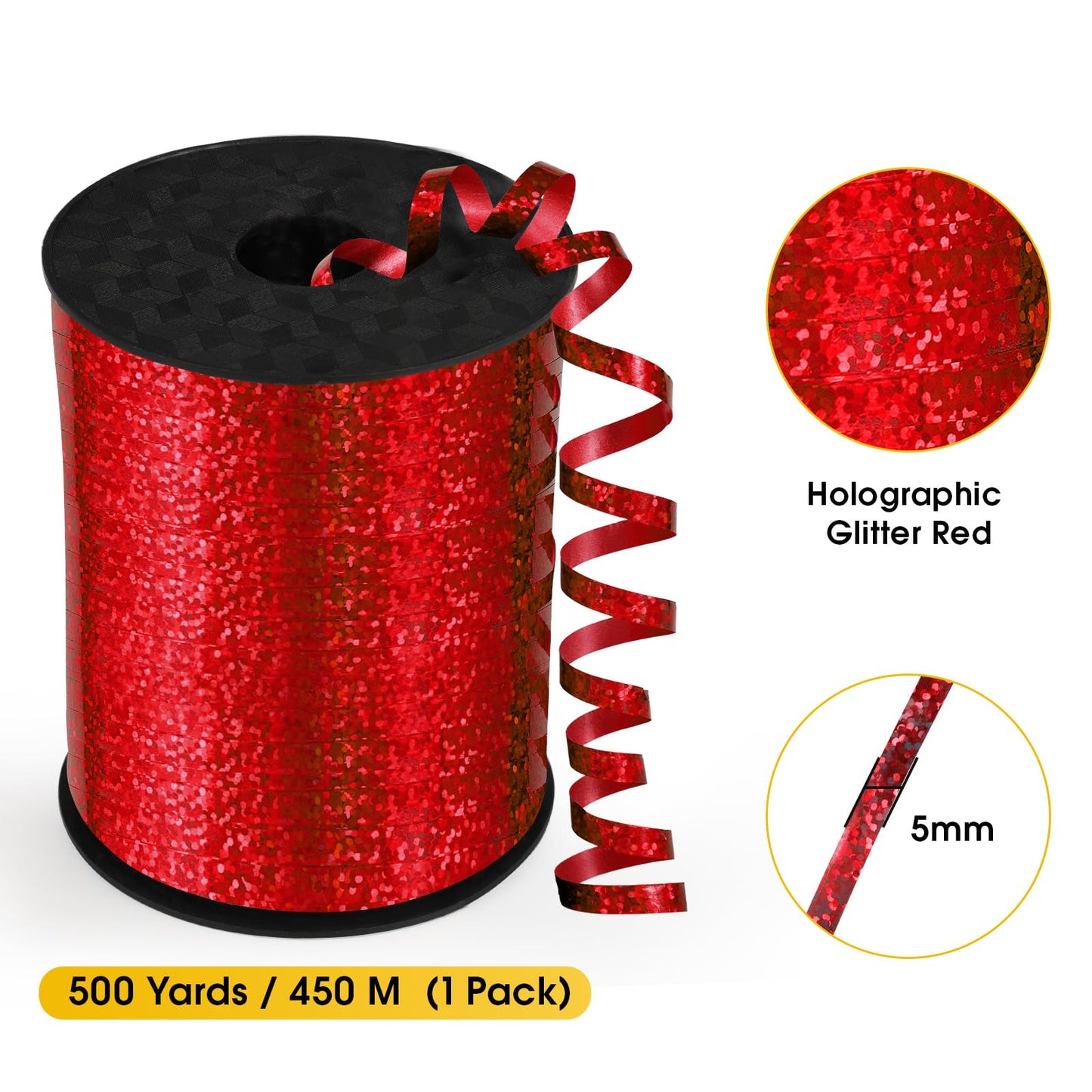 Red Curling Ribbon - 500 Yard Shiny Metallic Curling Ribbon for Gift Wrapping, Balloons, Christmas, Valentine's Day, Birthday