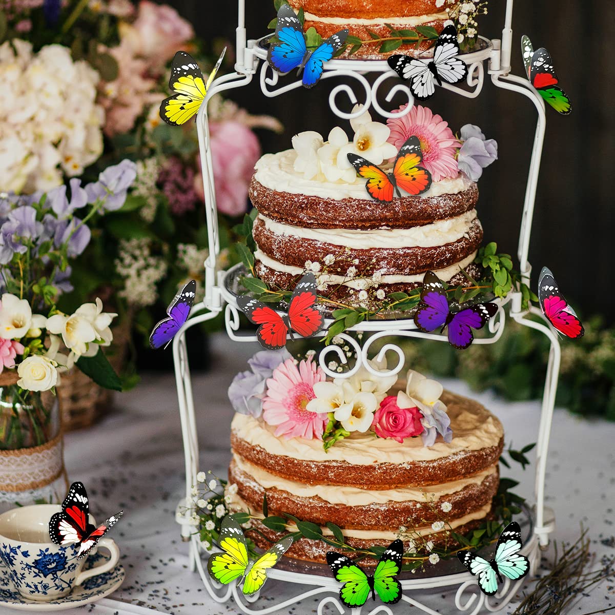 80pcs Butterfly Wall Decor - Plastic Butterflies Wings Foldable Removable Waterproof Reusable Mural Wall Stickers for Home Room Bedroom Nursery Party Wedding Decorations