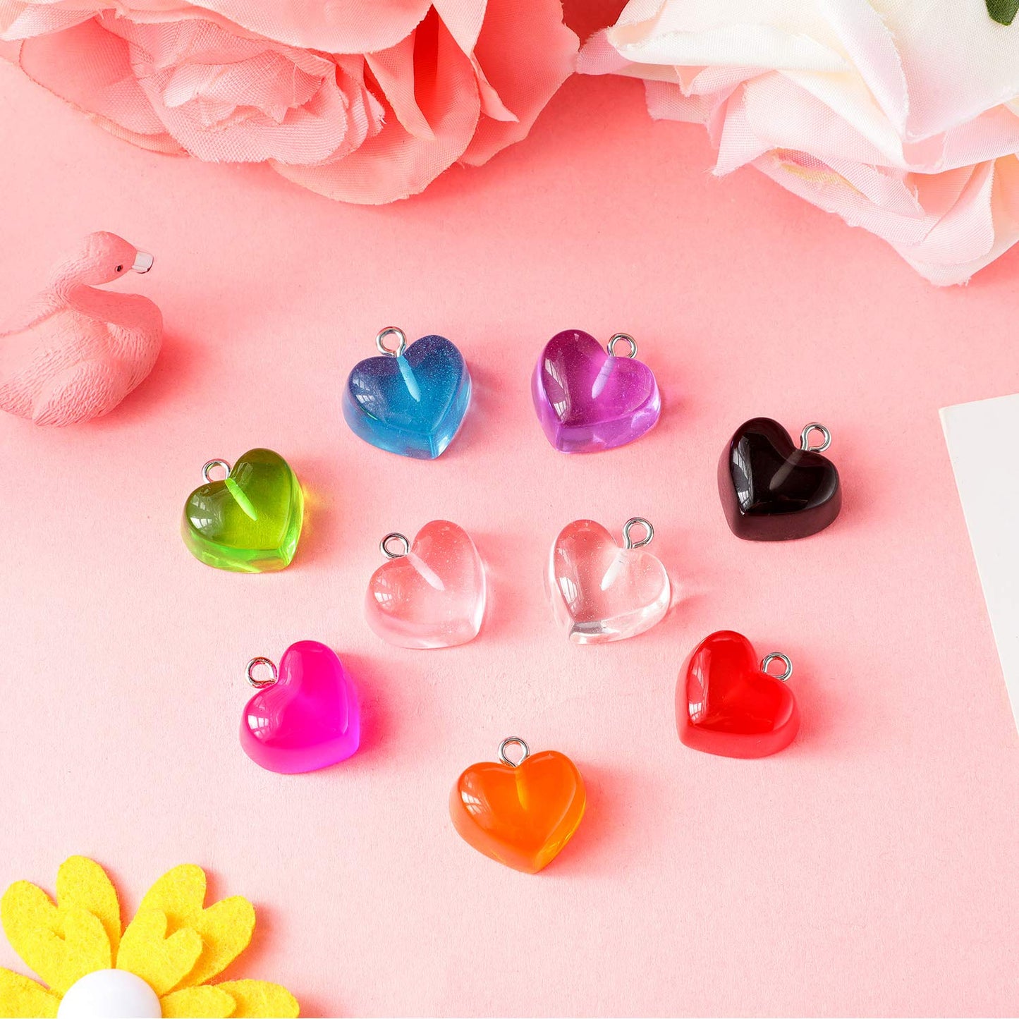 Gummy Heart Charms Pendant Colorful Love Heart Candy Valentine's Day Pendant Charm Keychains Necklace Earring Pendant for DIY Jewelry Crafts Supplies (50 Pieces)