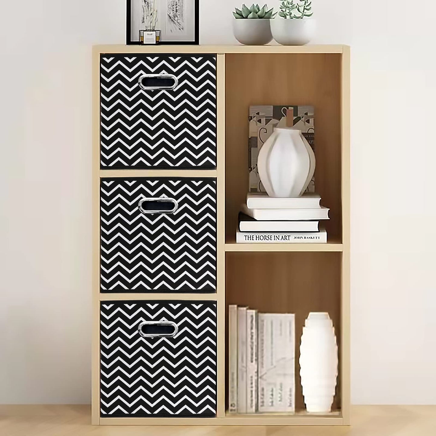 Yunkeeper 11 Inch Cube Storage Bins, Fabric Cubes Organizer Baskets with Handle, Foldable Basket for Closet or Collapsible Storage Box, 11x11x11 Set of 2 (Black Wave)