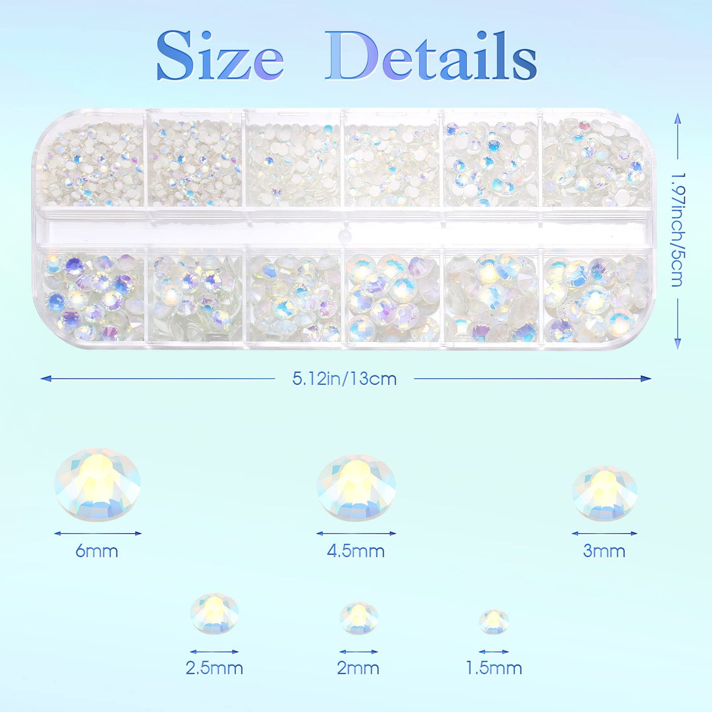 2000 Pieces Flat Back Gems Rhinestones 6 Sizes (1.5-6 Mm) Round Crystal Rhinestones with Pick up Tweezer and Rhinestones Picking Pen for Crafts Nail Clothes Shoes Bags DIY Art (White)